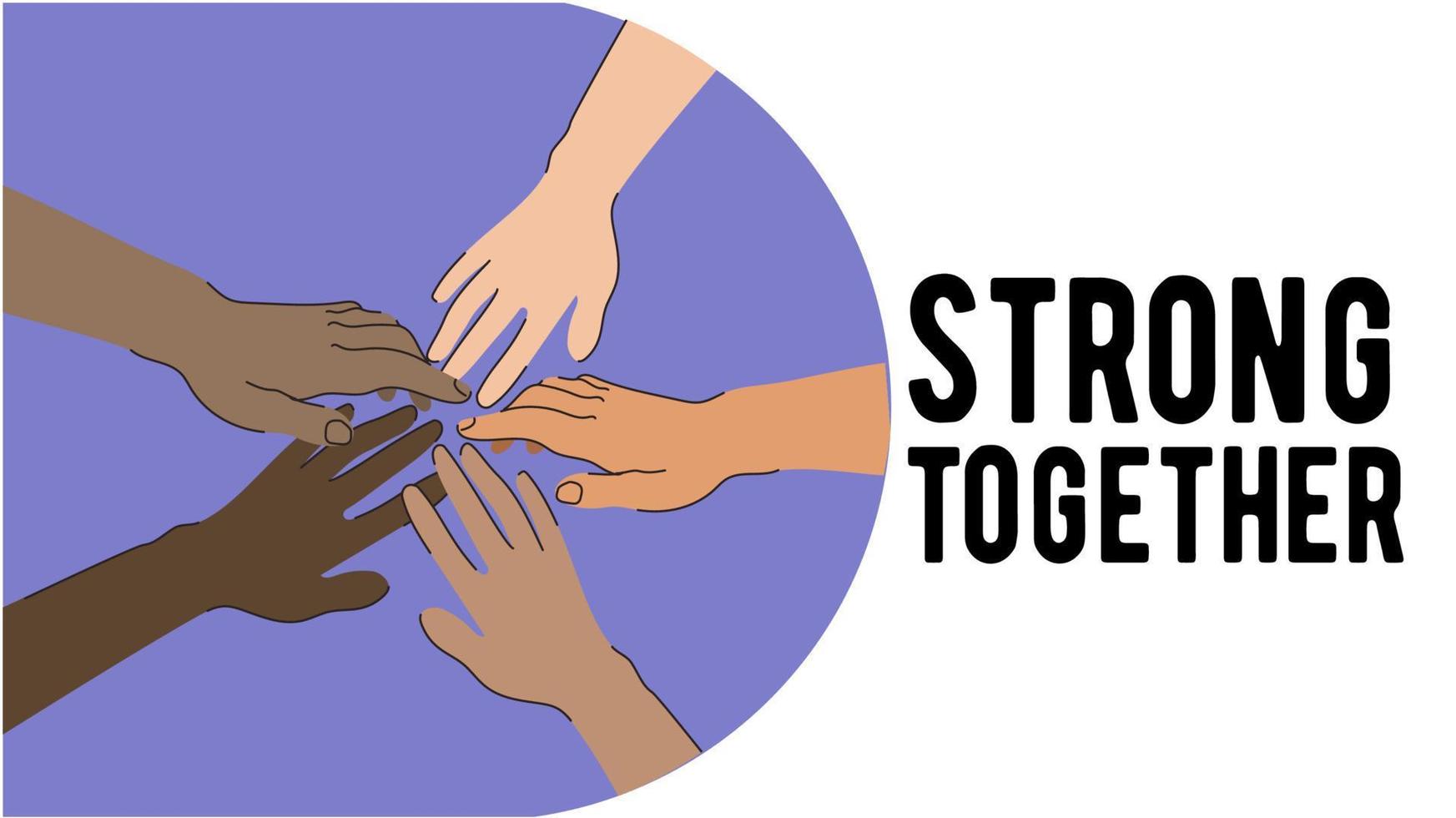 Hands of diverse group of people putting together and different colors. different but equal, stop racial discrimination. isolated on white background. banner design vector