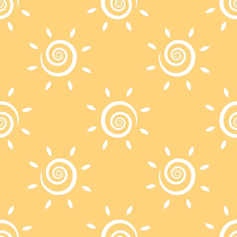 Yellow children seamless pattern with sun. simple sunshine symbol ornament. Vector illustration. Endless texture.