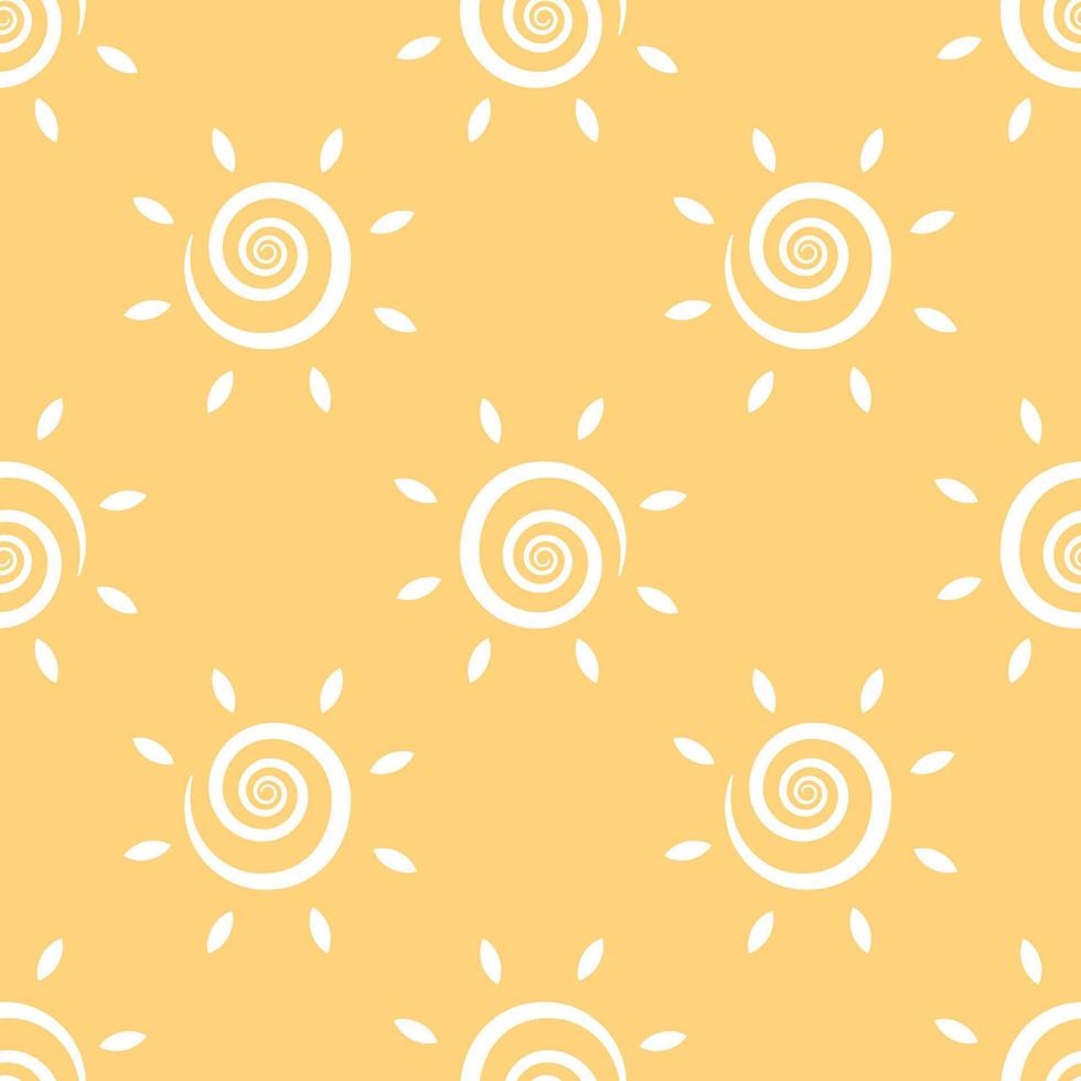 Yellow children seamless pattern with sun. simple sunshine symbol ornament. Vector illustration. Endless texture.