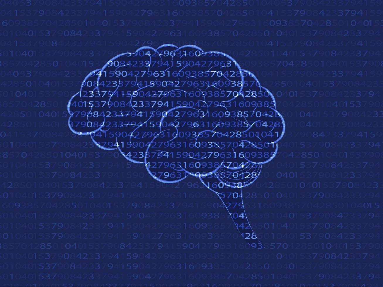 human brain on digital abstract background with numbers. Technology, artificial intelligence. Vector illustration.