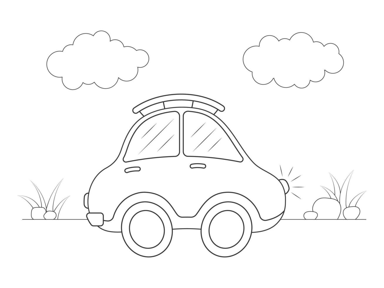 Little cartoon car on road. Children coloring book. vector illustration.