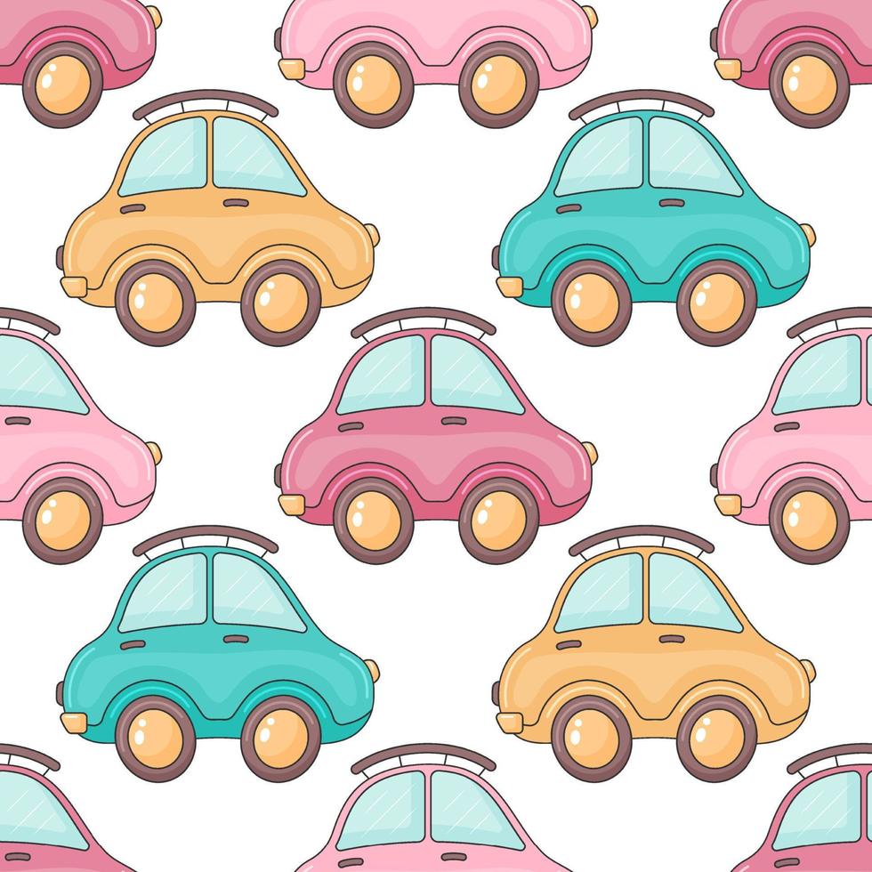 Cute seamless pattern from little cars. Children vector illustration. Cartoon style.