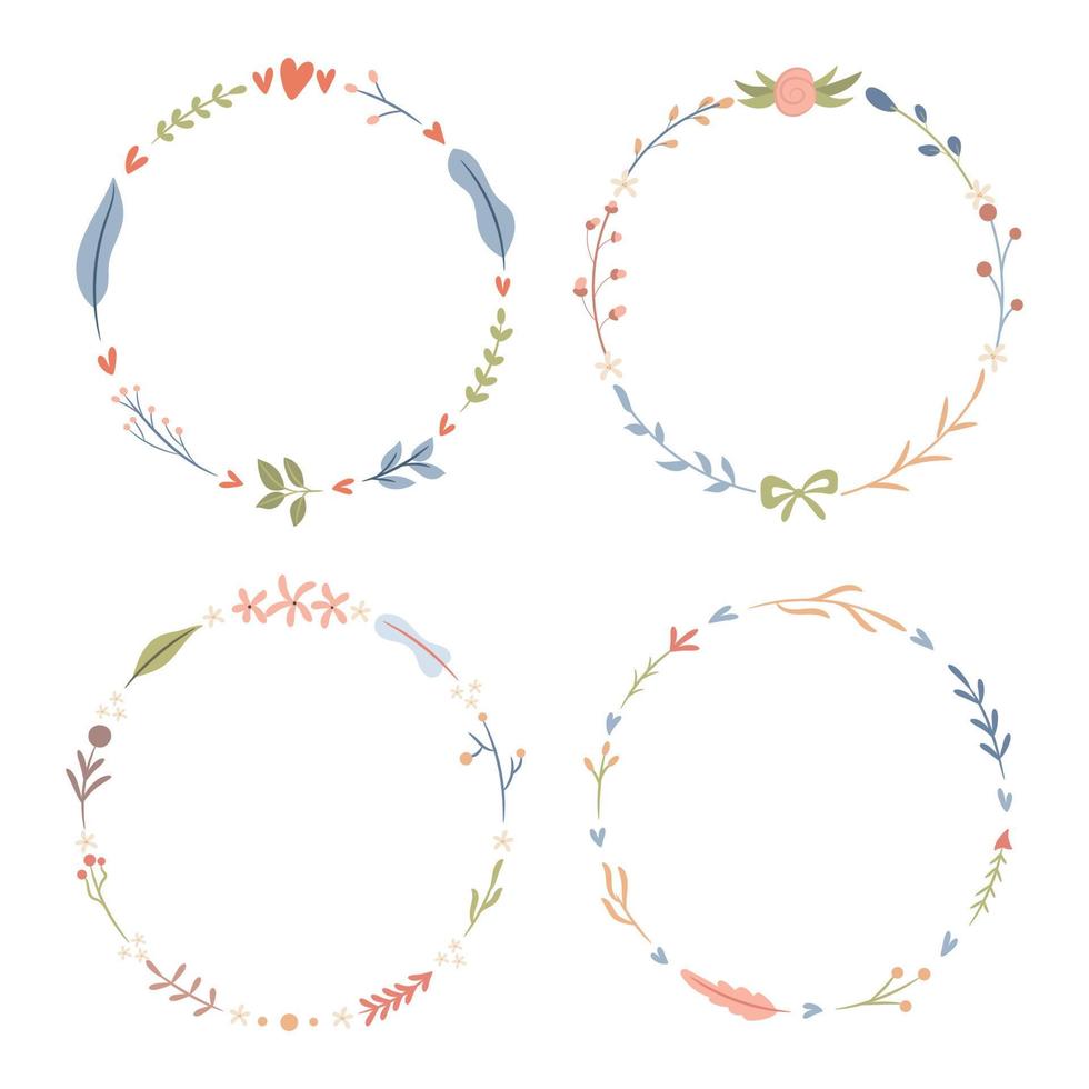 Set of four floral wreaths, vector illustration