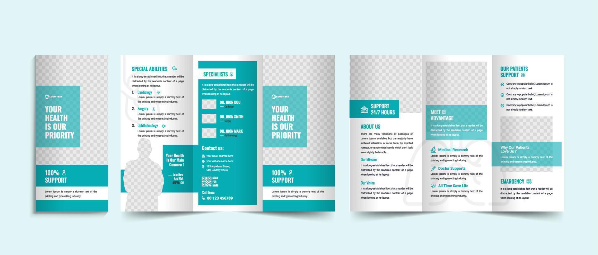 Medical health care trifold brochure design template vector