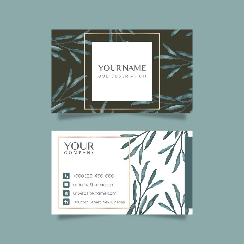 Elegant business card template with flowers in watercolor vector