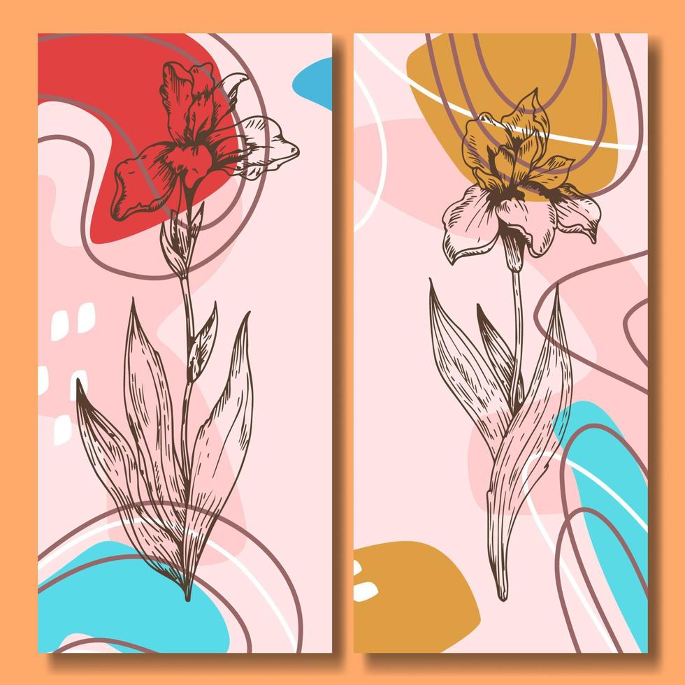 Hand drawn flower abstract background collection vector