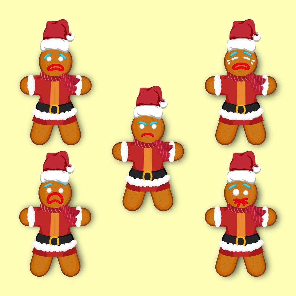 Merry Christmas collection of gingerbread man cookie in flat design vector