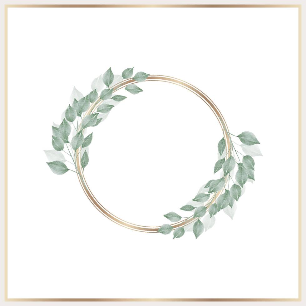 Watercolor leaves wreath with gold circle vector
