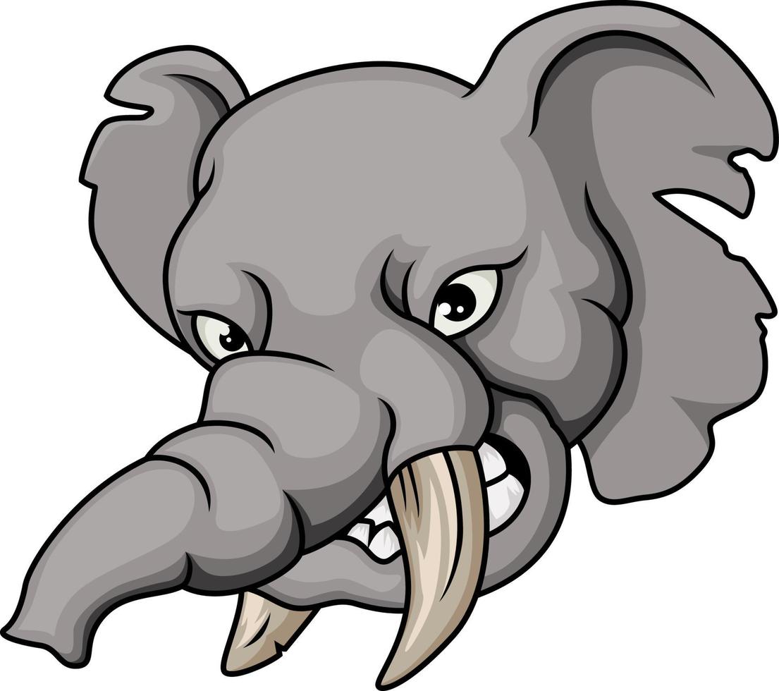 Angry elephant head cartoon character vector