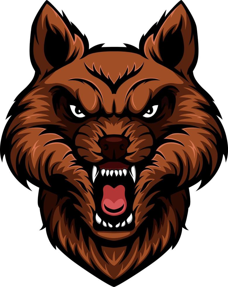 Cute angry wolf cartoon head mascot vector