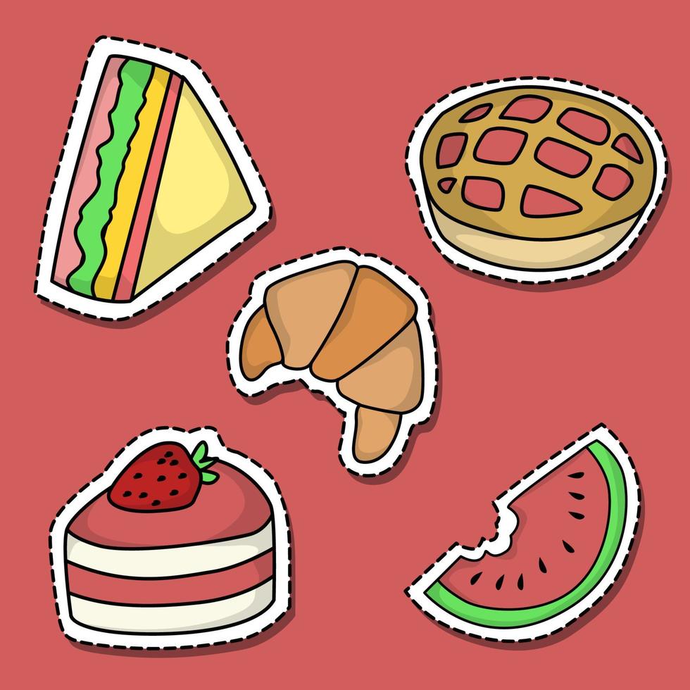 vector food symbols stickers patches cute