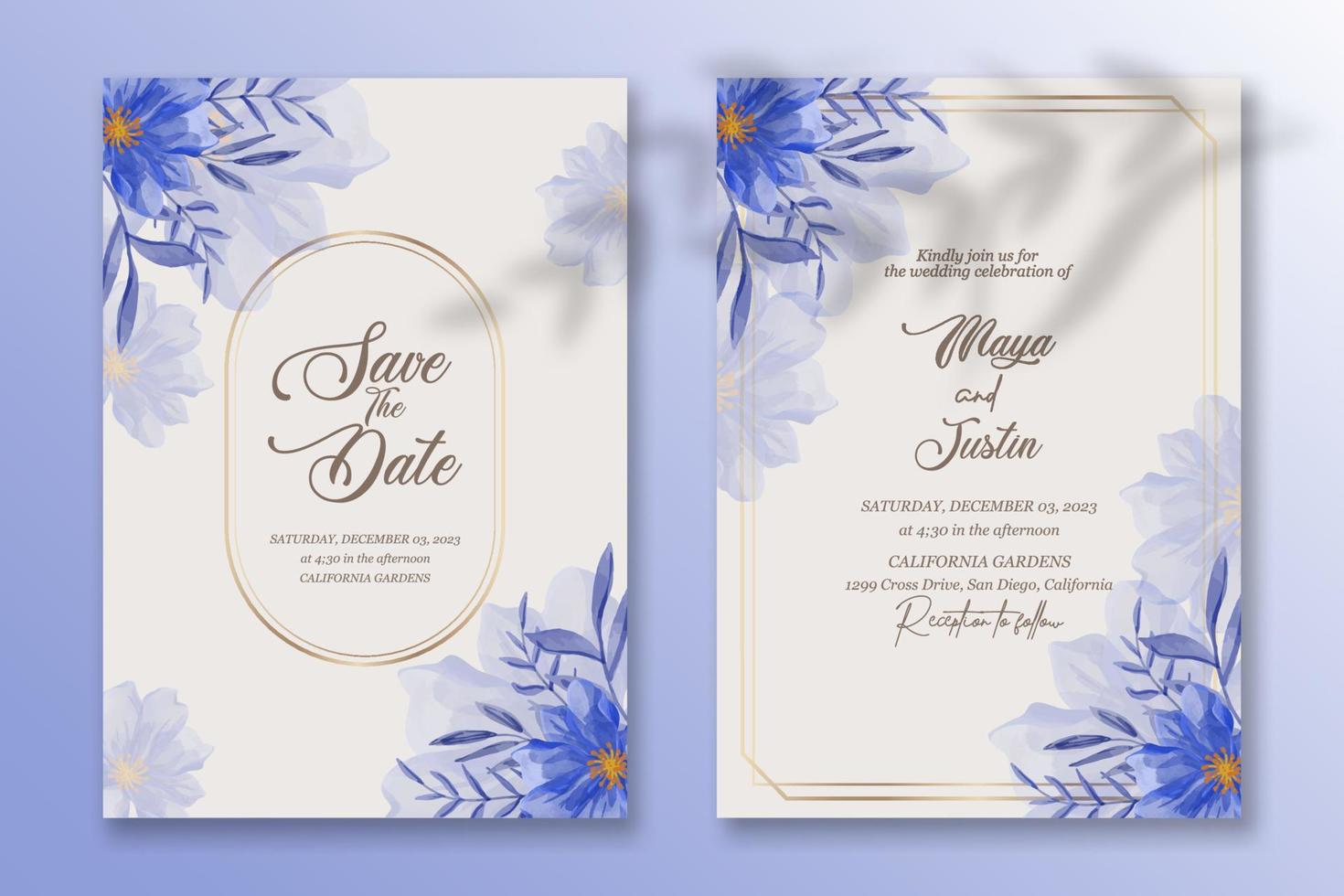 Premium vector Wedding invitation template with watercolor flower