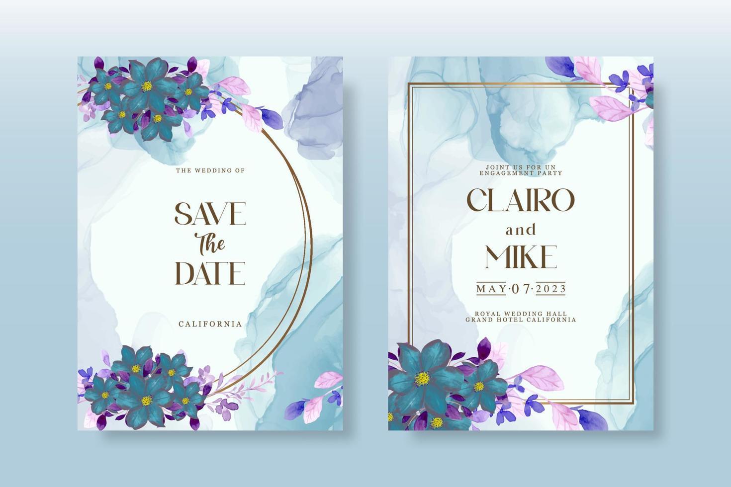 Boda invitación paquete con floral acuarela vector