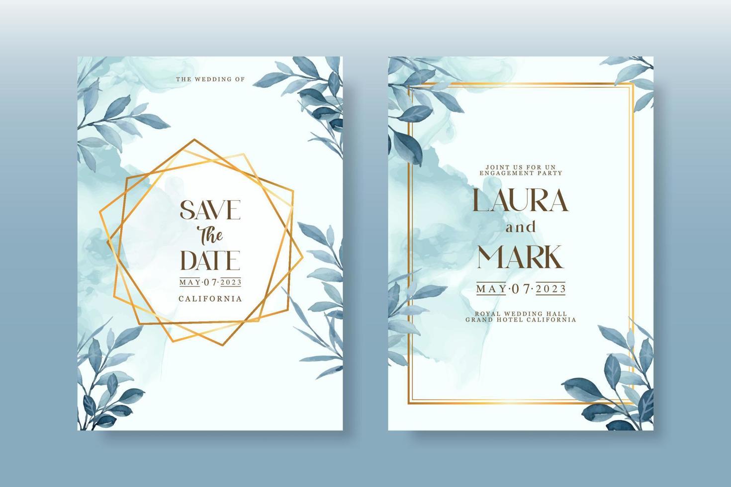 Wedding invitation pack with floral watercolor vector