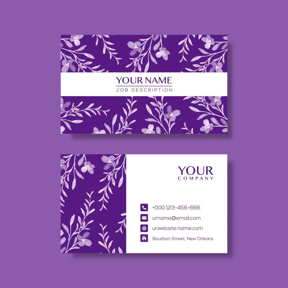 Elegant business card template with flowers in watercolor vector