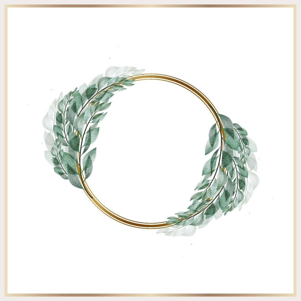 Watercolor leaves wreath with gold circle vector