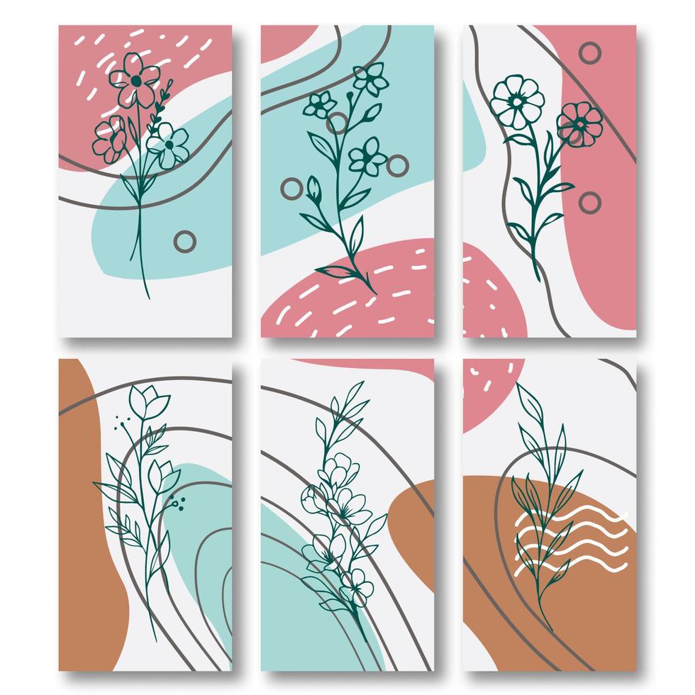 Hand drawn flower abstract wallpaper collection vector