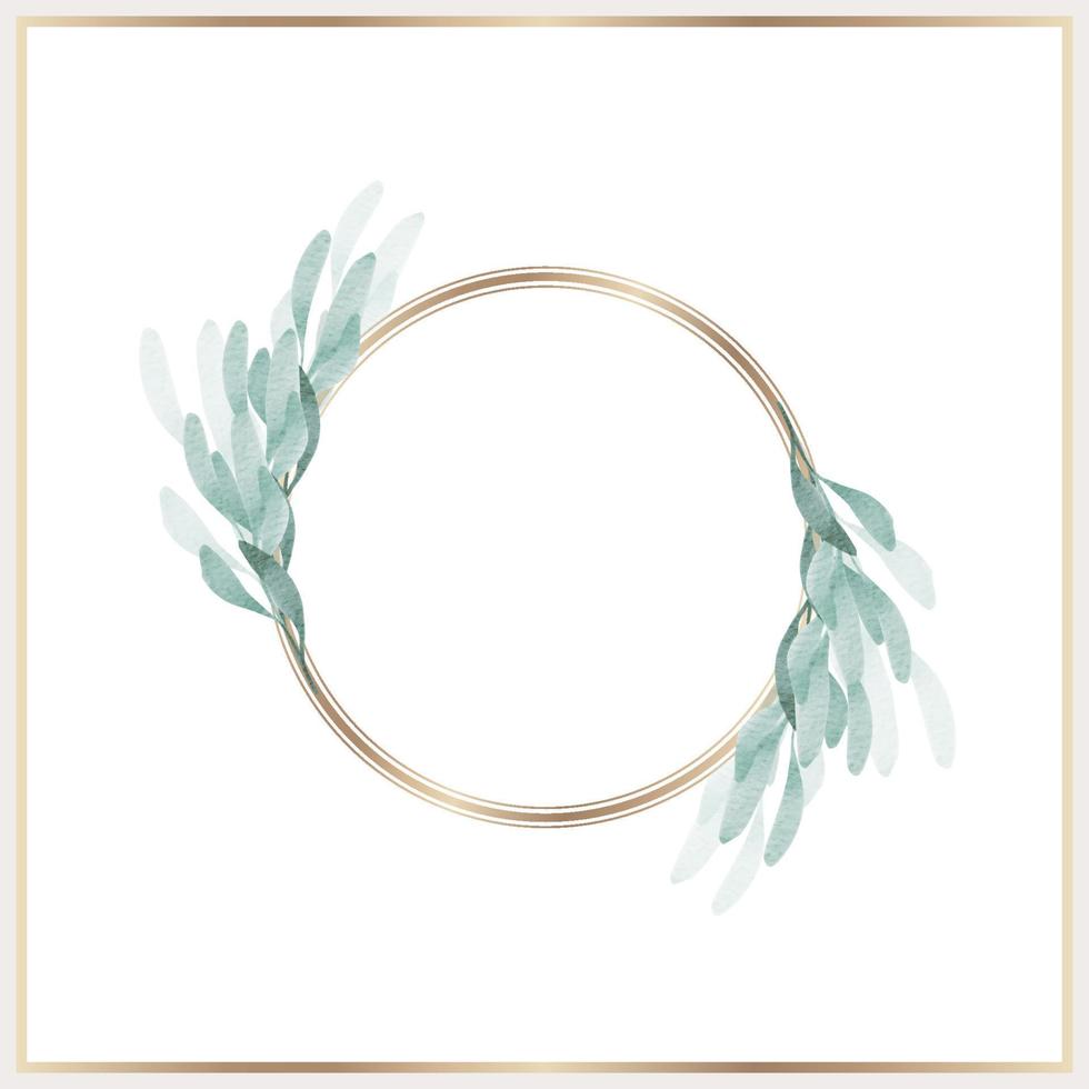 Watercolor leaves wreath with gold circle vector