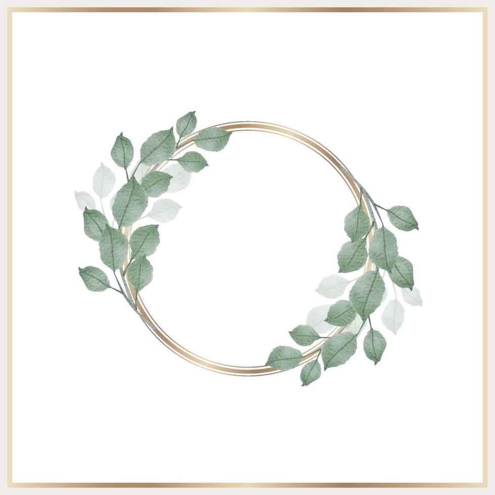 Watercolor leaves wreath with gold circle vector
