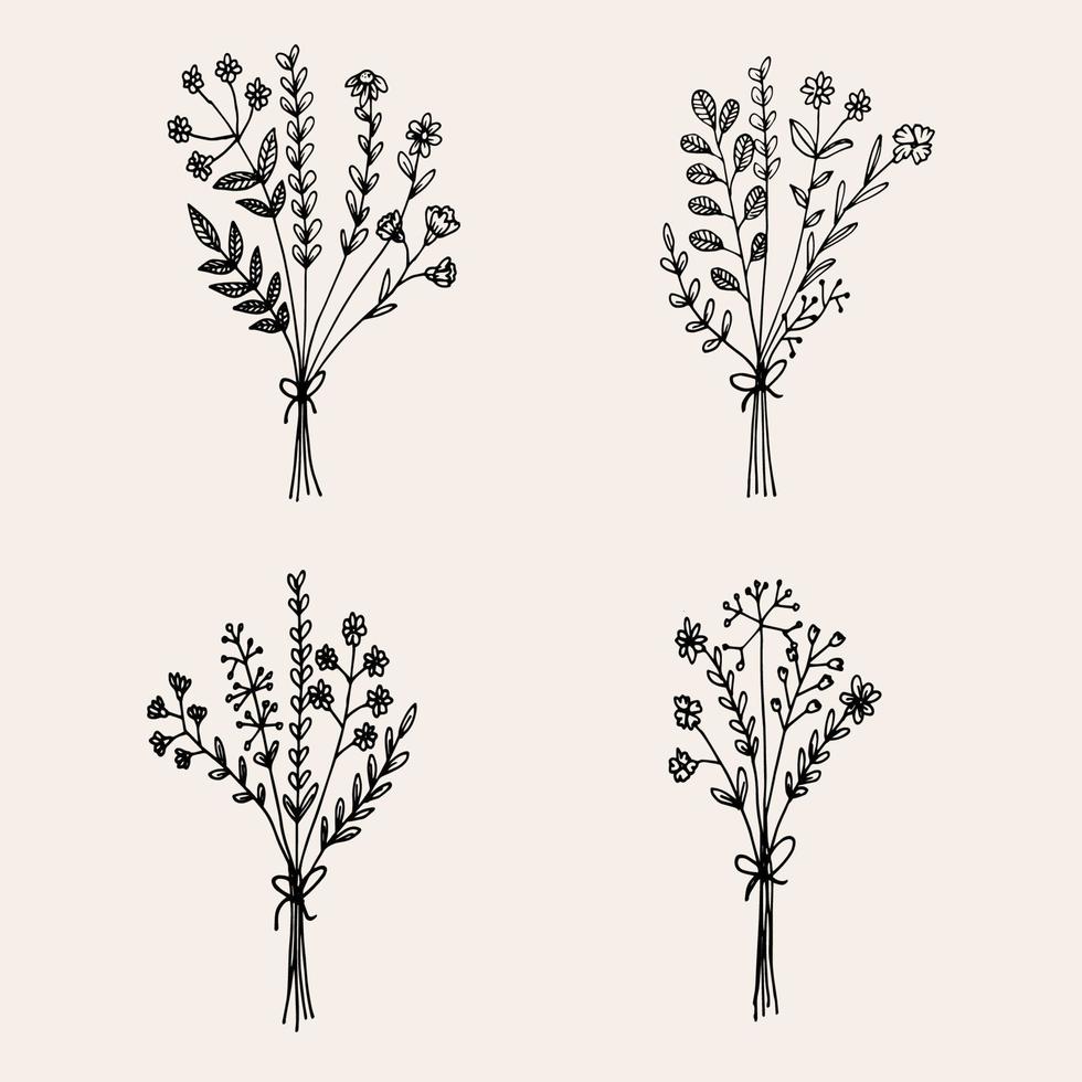 Hand drawn flower collection vector