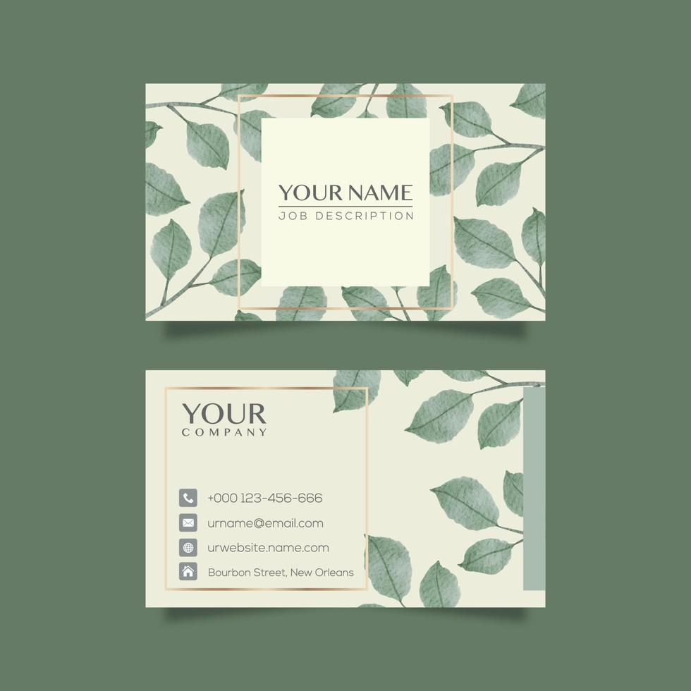 Elegant business card template with flowers in watercolor vector