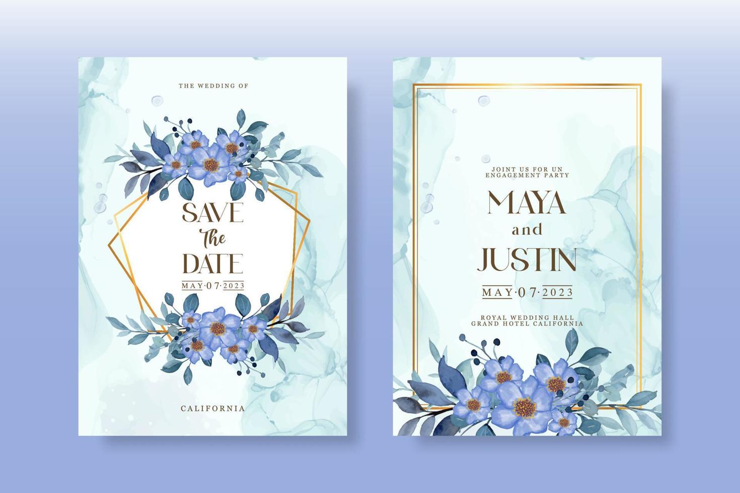 Wedding invitation pack with floral watercolor vector