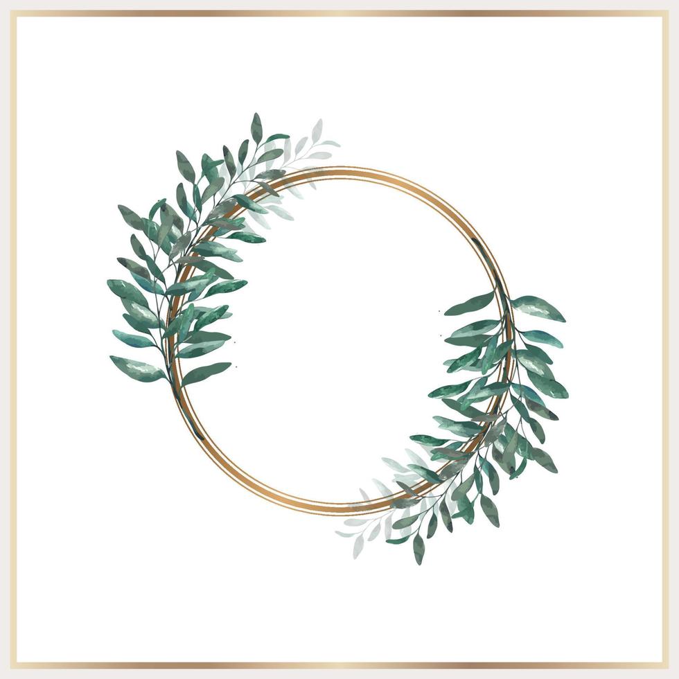 Watercolor leaves wreath with gold circle vector