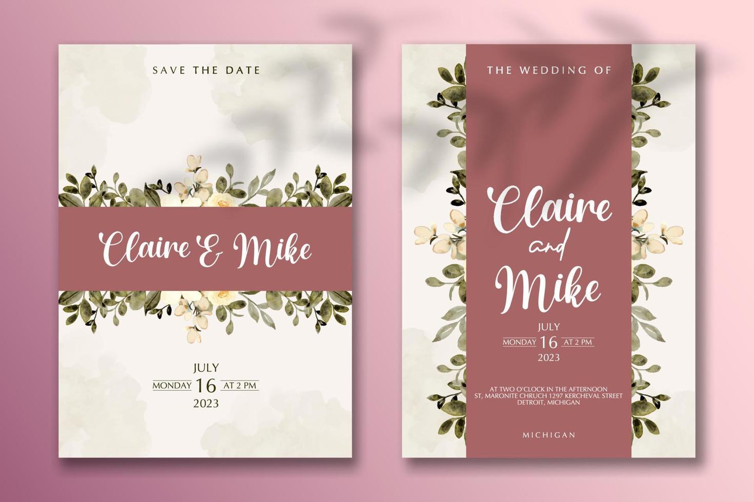 Wedding invitation template with flower vector