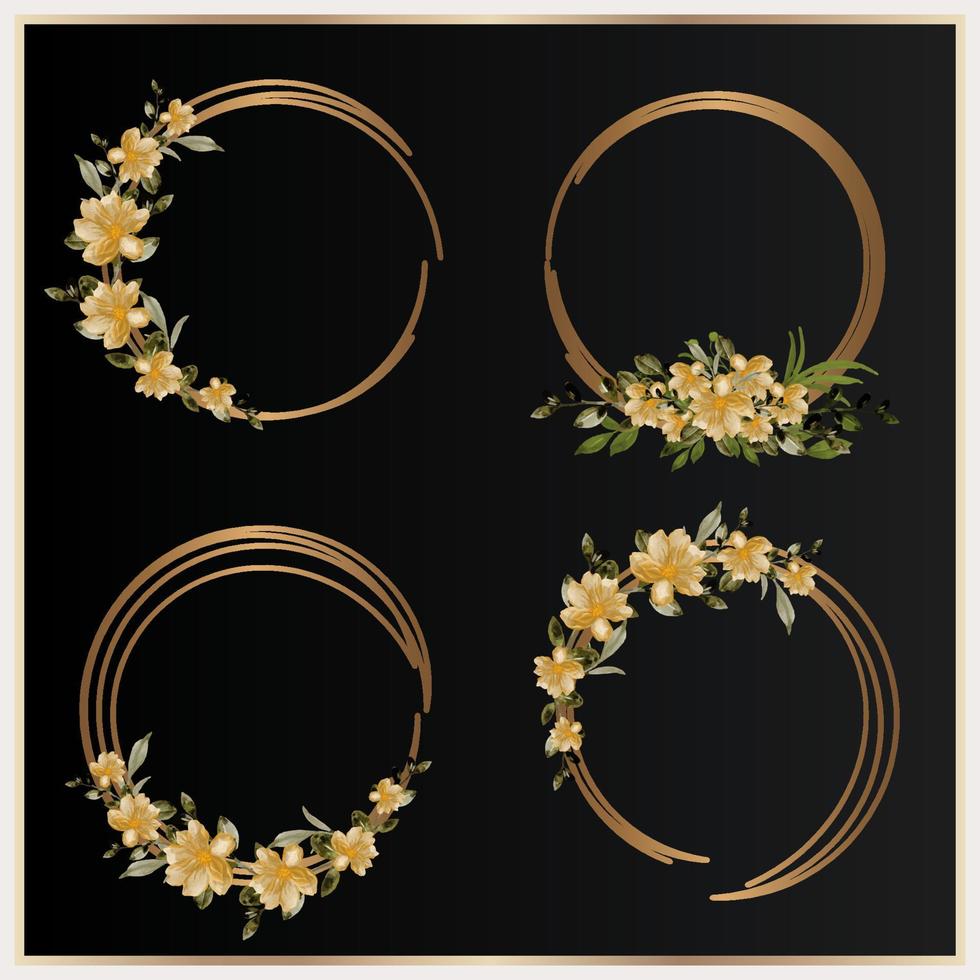 Watercolor flower wreath with gold circle vector