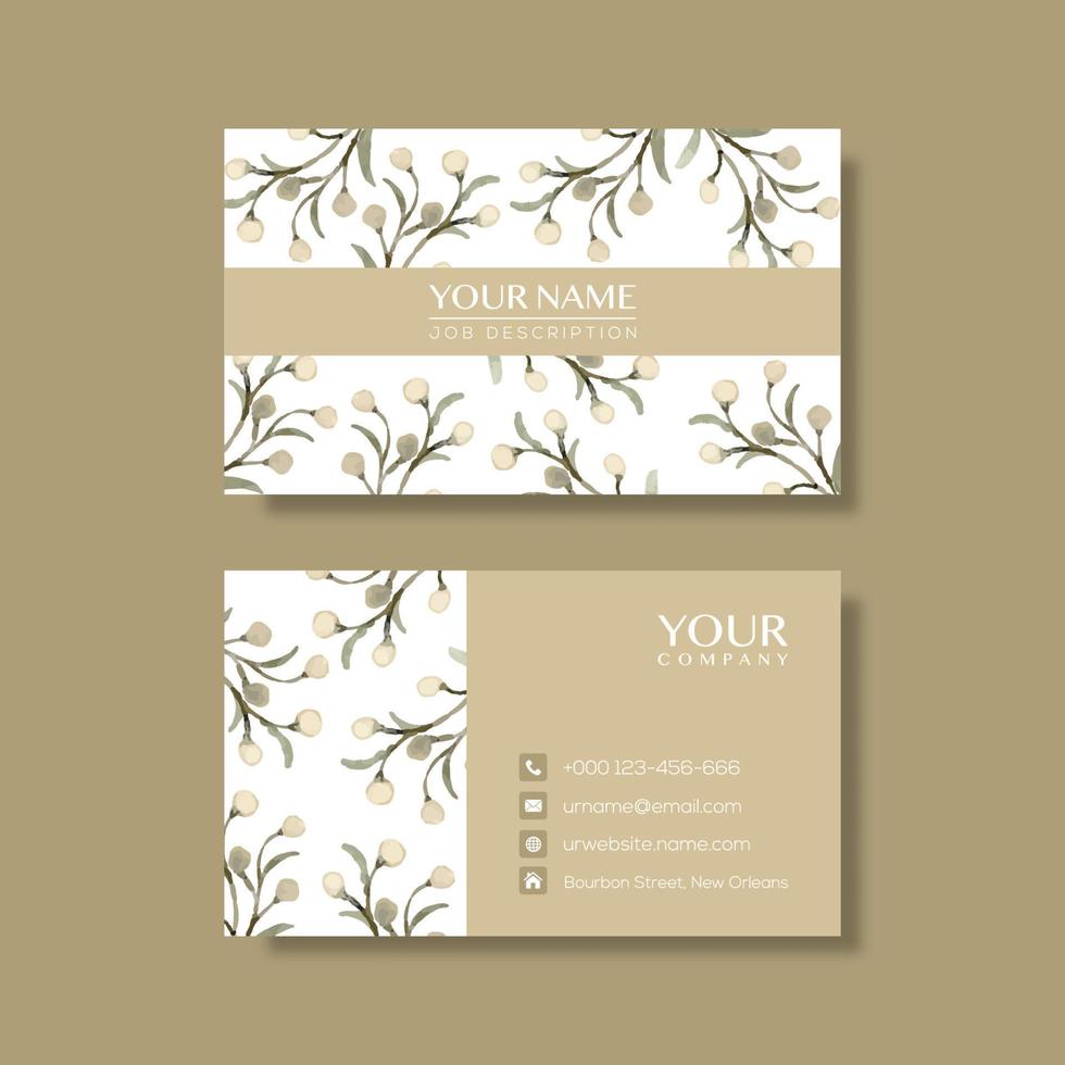 Elegant business card template with flowers in watercolor vector