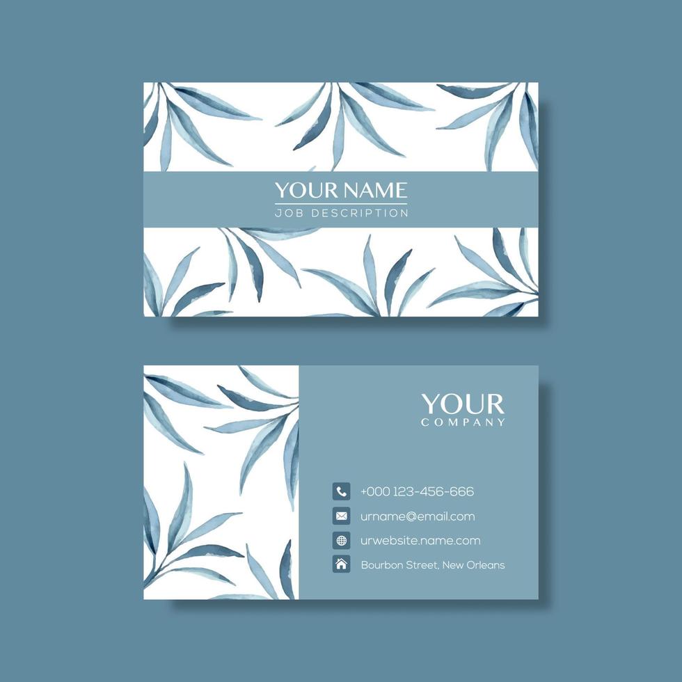Elegant business card template with flowers in watercolor vector