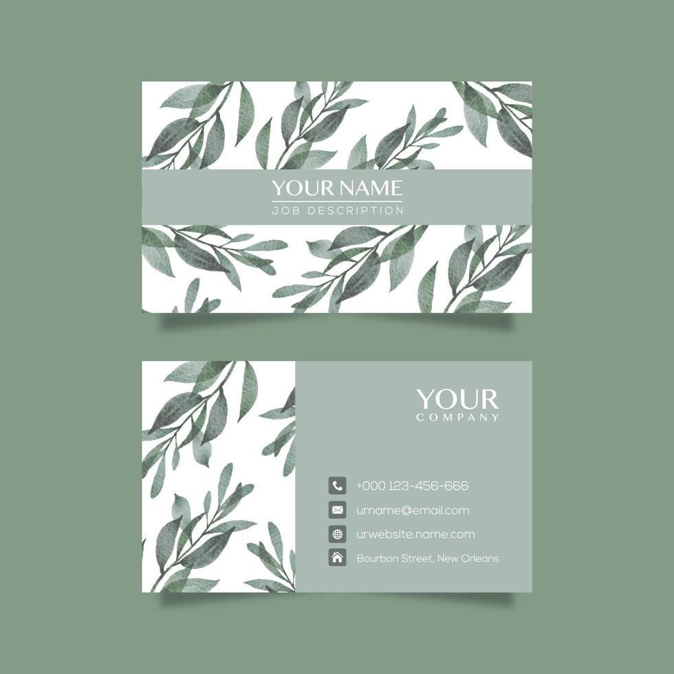 Elegant business card template with flowers in watercolor vector