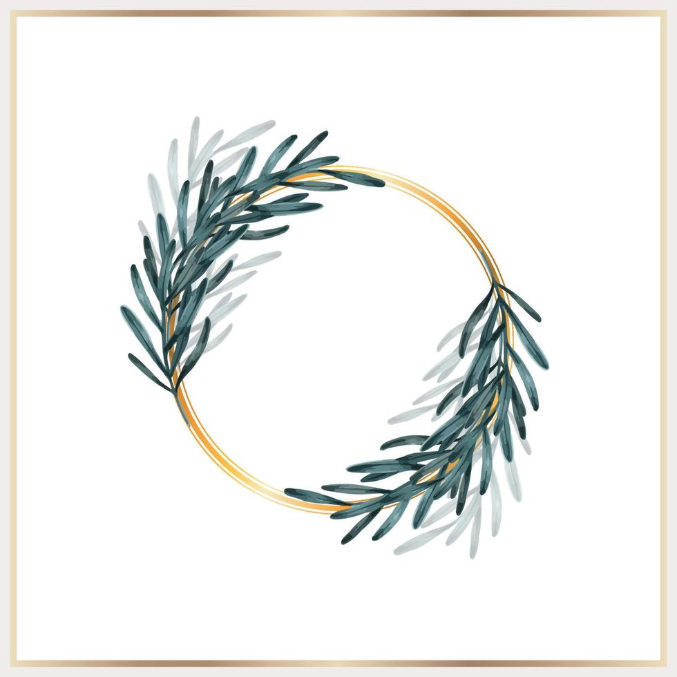 Watercolor leaves wreath with gold circle vector