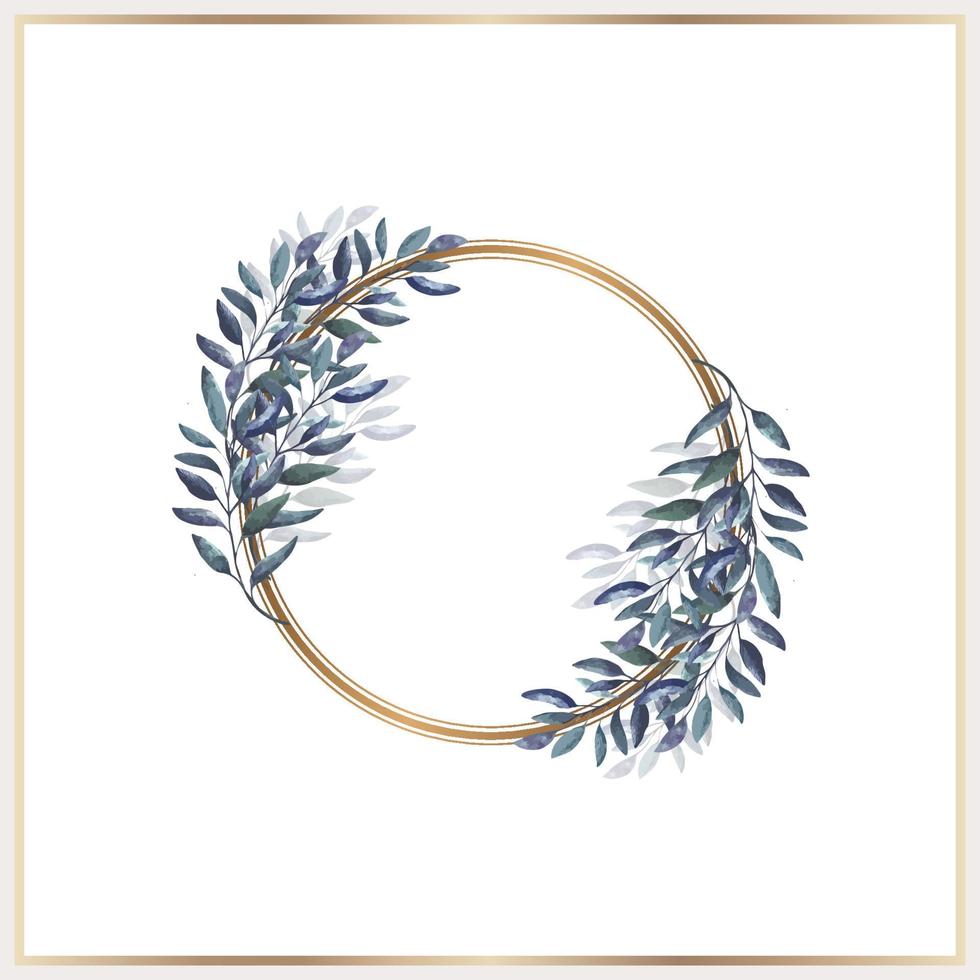 Watercolor leaves wreath with gold circle vector