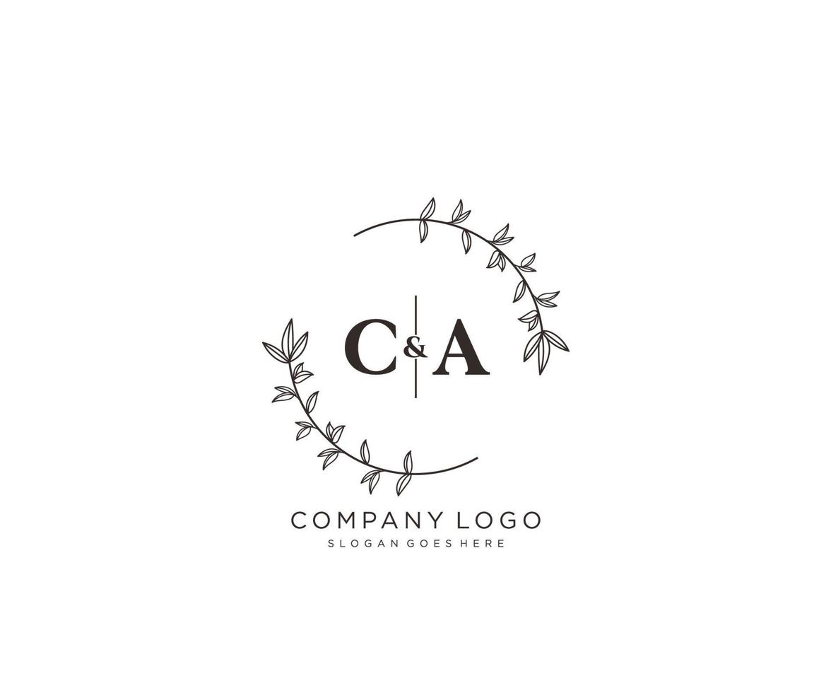 initial CA letters Beautiful floral feminine editable premade monoline logo suitable for spa salon skin hair beauty boutique and cosmetic company. vector