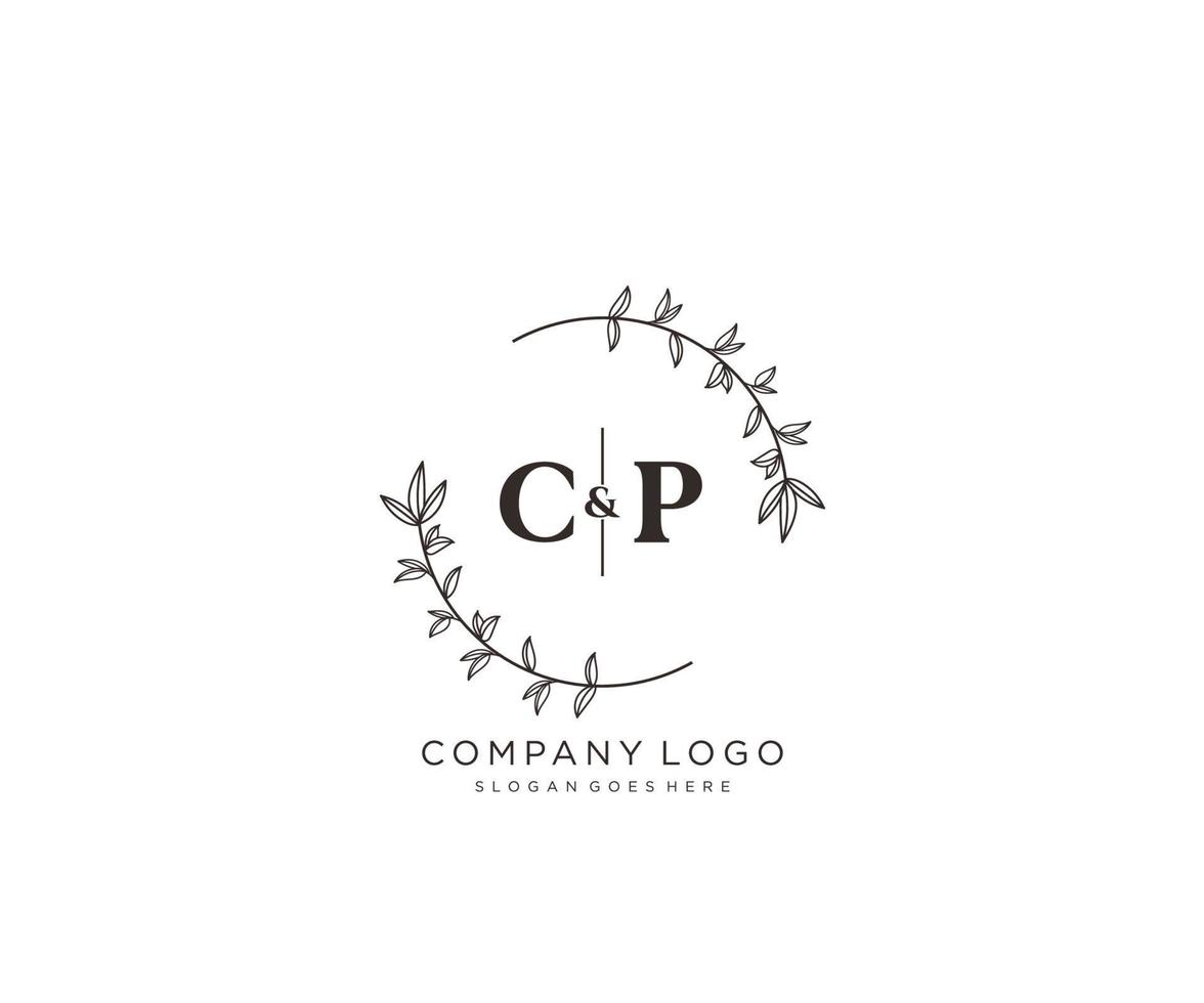 initial CP letters Beautiful floral feminine editable premade monoline logo suitable for spa salon skin hair beauty boutique and cosmetic company. vector