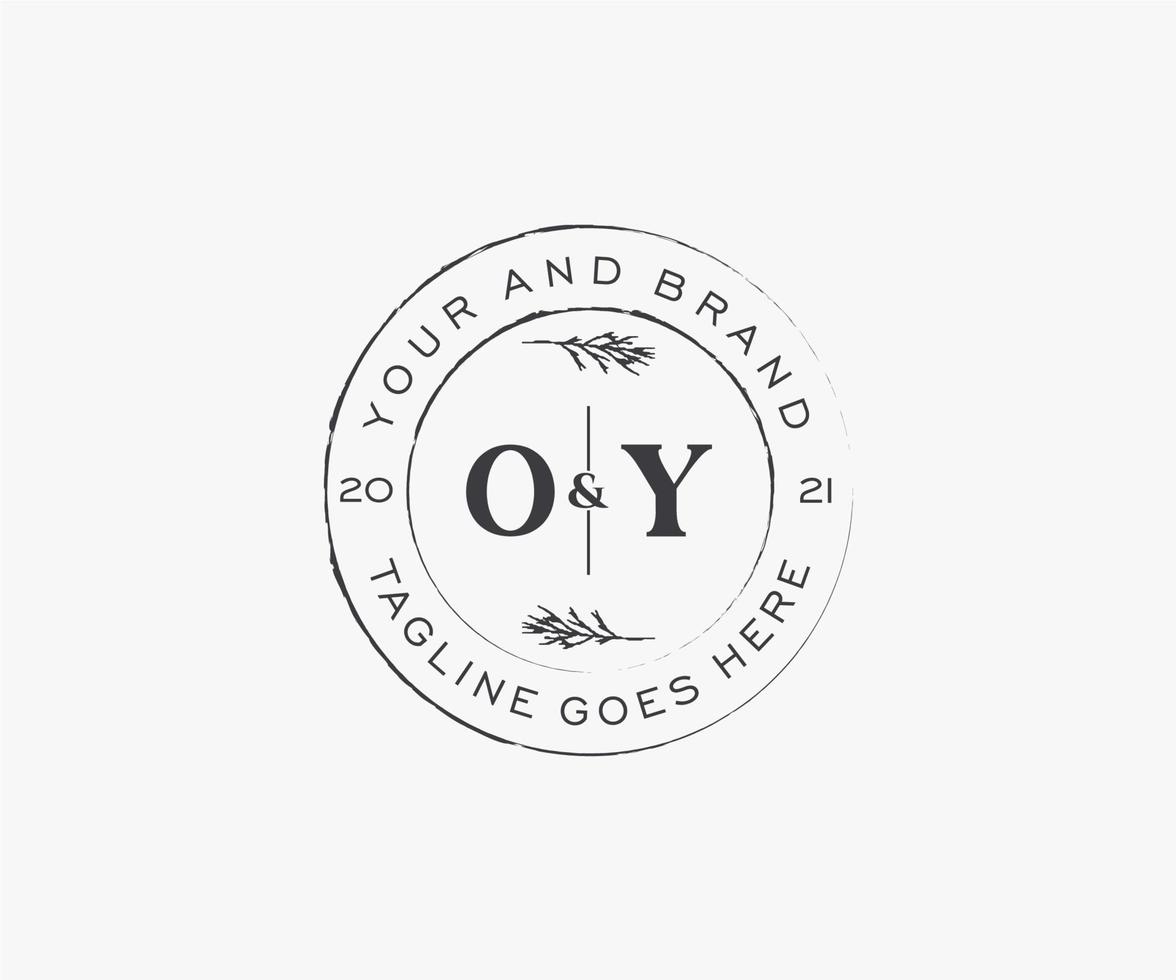 initial OY letters floral frames. Botanical feminine editable premade monoline unique decoration for greeting card, wedding invitation. vector