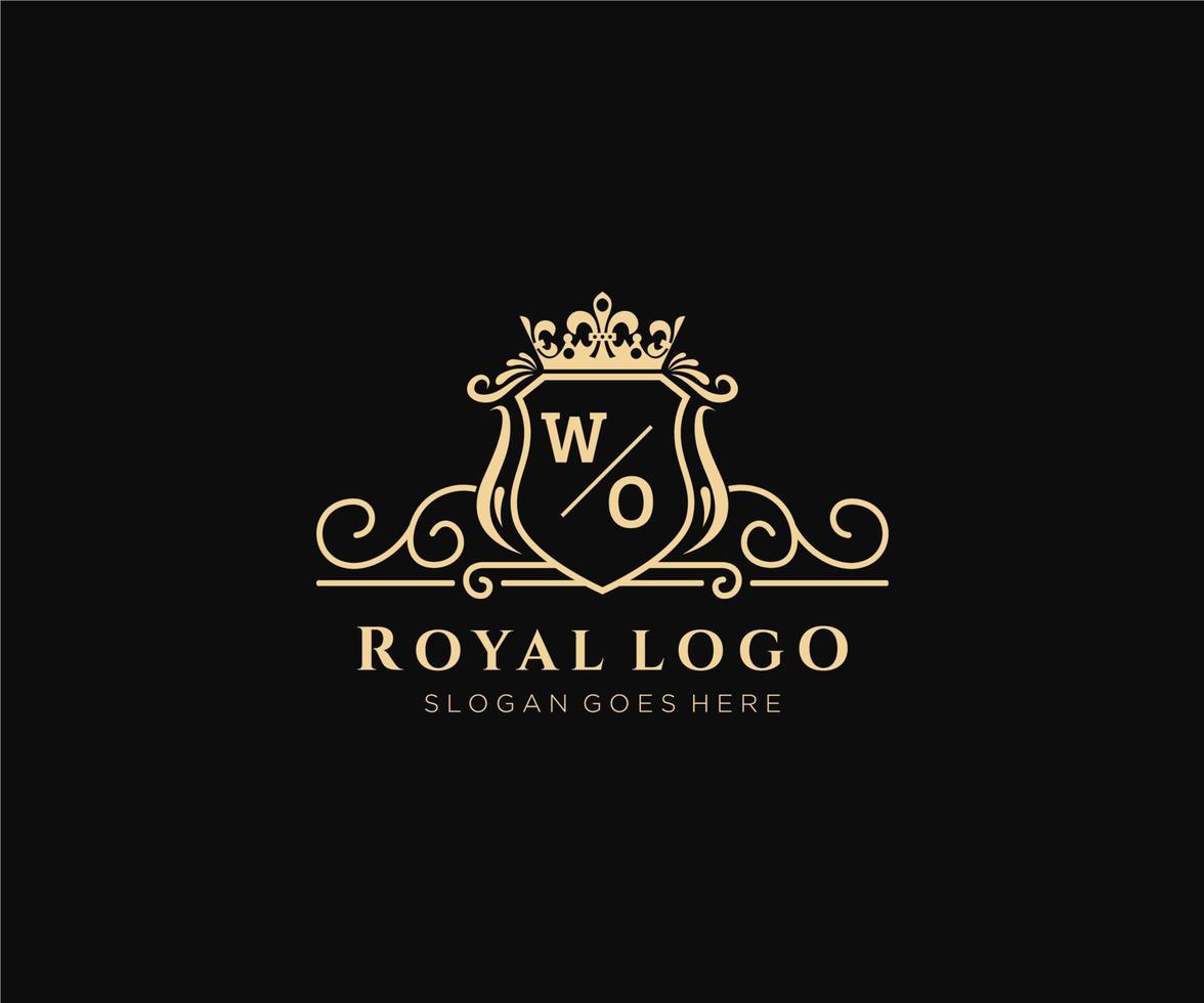 Initial WO Letter Luxurious Brand Logo Template, for Restaurant, Royalty, Boutique, Cafe, Hotel, Heraldic, Jewelry, Fashion and other vector illustration.