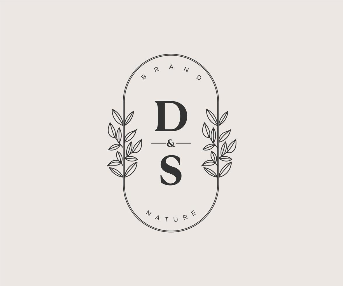 initial DS letters Beautiful floral feminine editable premade monoline logo suitable for spa salon skin hair beauty boutique and cosmetic company. vector