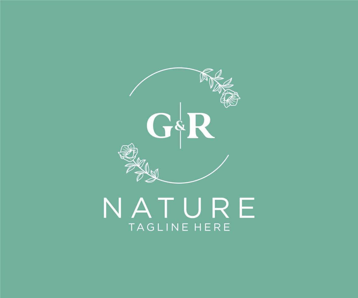 initial GR letters Botanical feminine logo template floral, editable premade monoline logo suitable, Luxury feminine wedding branding, corporate. vector