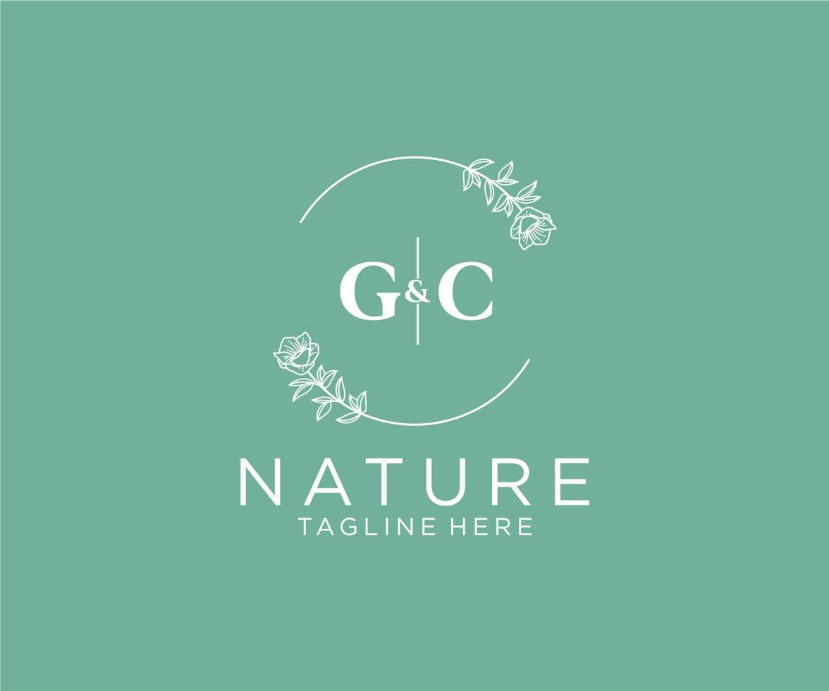 initial GC letters Botanical feminine logo template floral, editable premade monoline logo suitable, Luxury feminine wedding branding, corporate. vector