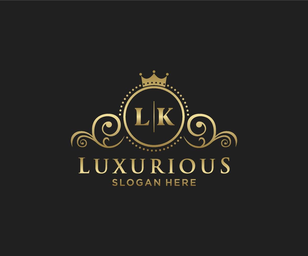 Initial LK Letter Royal Luxury Logo template in vector art for Restaurant, Royalty, Boutique, Cafe, Hotel, Heraldic, Jewelry, Fashion and other vector illustration.