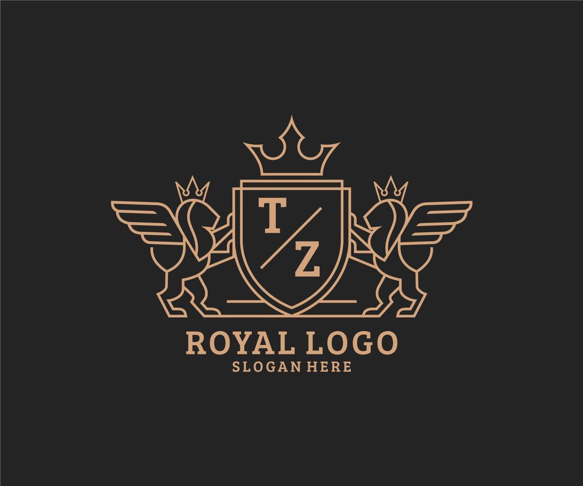 Initial TZ Letter Lion Royal Luxury Heraldic,Crest Logo template in vector art for Restaurant, Royalty, Boutique, Cafe, Hotel, Heraldic, Jewelry, Fashion and other vector illustration.