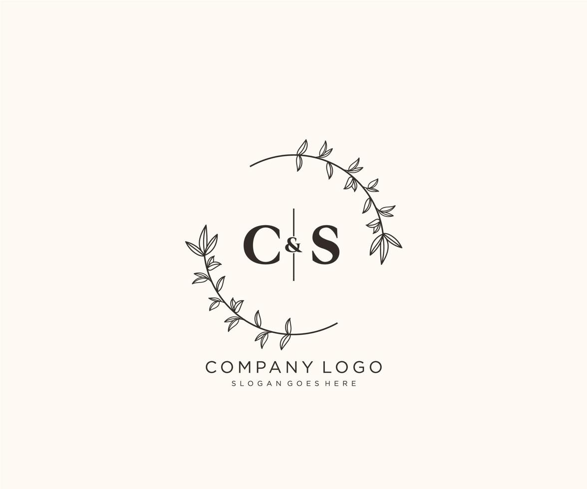 initial CS letters Beautiful floral feminine editable premade monoline logo suitable for spa salon skin hair beauty boutique and cosmetic company. vector