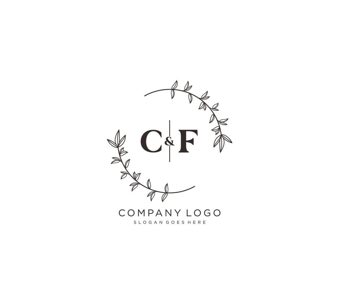 initial CF letters Beautiful floral feminine editable premade monoline logo suitable for spa salon skin hair beauty boutique and cosmetic company. vector