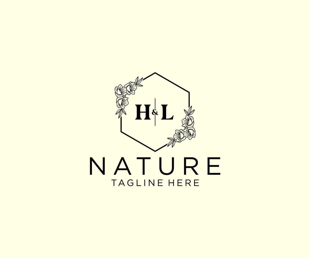 initial HL letters Botanical feminine logo template floral, editable premade monoline logo suitable, Luxury feminine wedding branding, corporate. vector
