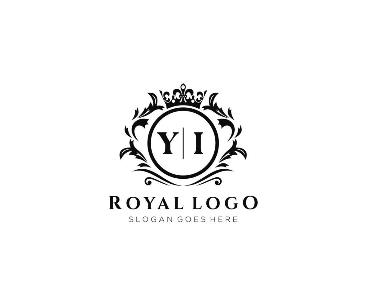 Initial YI Letter Luxurious Brand Logo Template, for Restaurant, Royalty, Boutique, Cafe, Hotel, Heraldic, Jewelry, Fashion and other vector illustration.