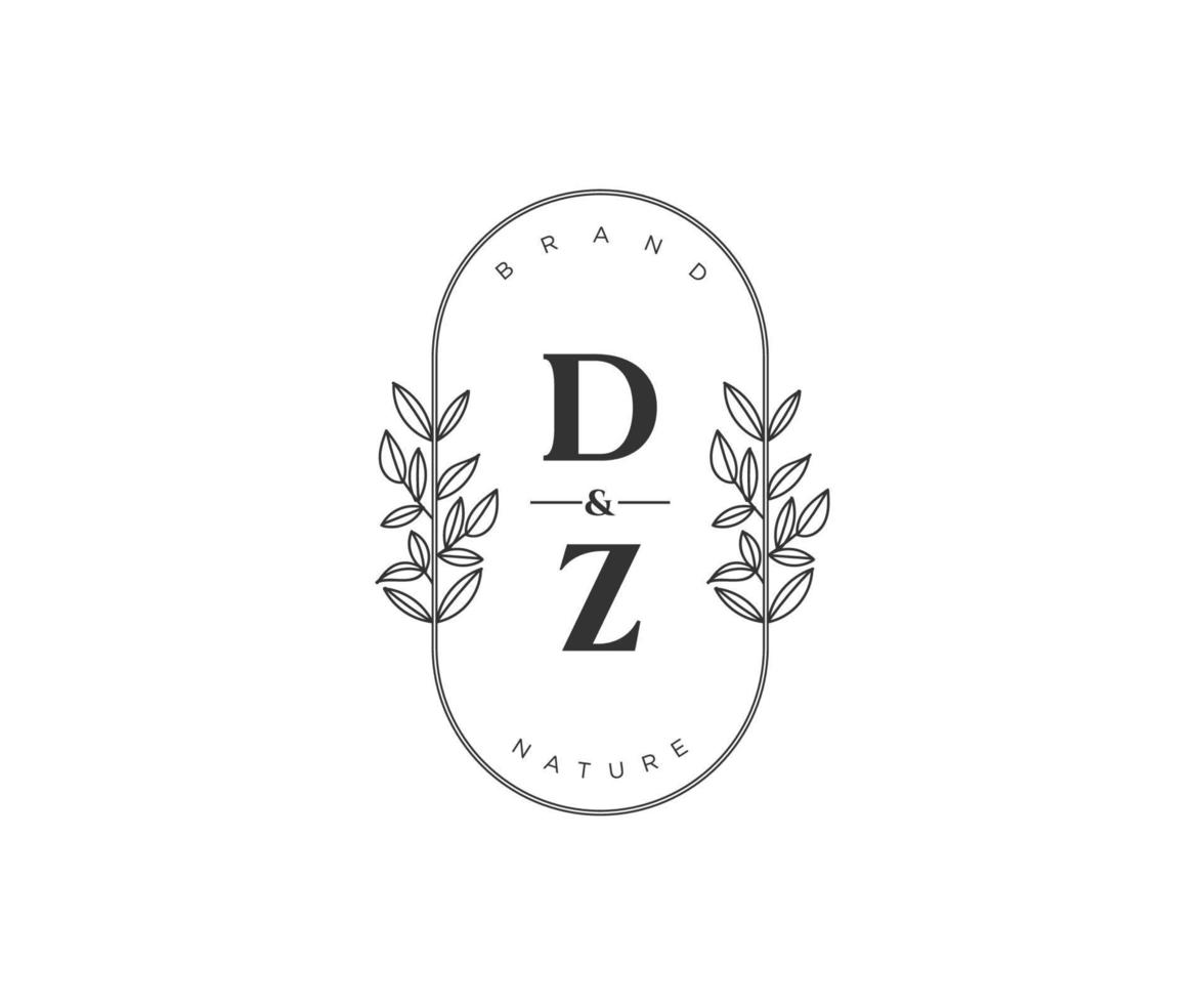 initial DZ letters Beautiful floral feminine editable premade monoline logo suitable for spa salon skin hair beauty boutique and cosmetic company. vector