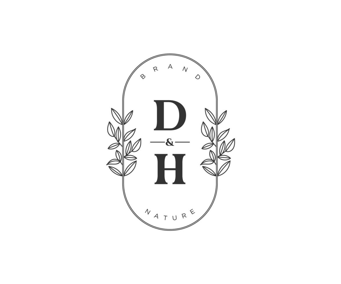 inicial dh letras hermosa floral femenino editable prefabricado monoline logo adecuado para spa salón piel pelo belleza boutique y cosmético compañía. vector
