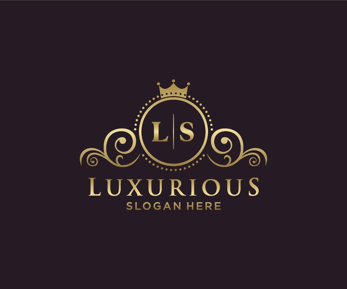 Initial LS Letter Royal Luxury Logo template in vector art for Restaurant, Royalty, Boutique, Cafe, Hotel, Heraldic, Jewelry, Fashion and other vector illustration.